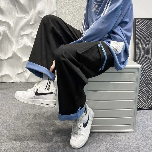 saferido Spring new cotton wide-leg men's pants with large pockets casual hip-hop overalls straight-leg pants for men   men pants mens