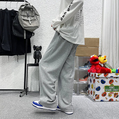 saferido Loose Sweatpants Men High Street Wide Leg Pants Spring Autumn Fashion Hong Kong Style Solid Straight Tube Trousers Male Clothes