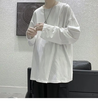 saferido men t-shirts Spring Hong Kong style long sleeve T-shirt Korean handsome loose slit top trend printing oversize man clothes
