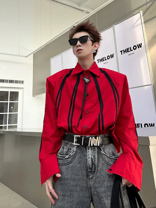 saferido Fashion Korean Spring New Long Sleeve Men turndown collar T-shirt Round Collar White Black Red Solid Color Shirts For Male
