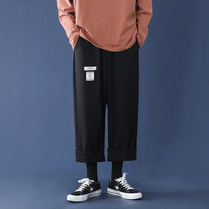 saferido Loose Trend Casual Pants Men Drape Straight Wide-leg Trousers Fashion Spring Summer Solid All-match Elastic Waist Cloth Overalls