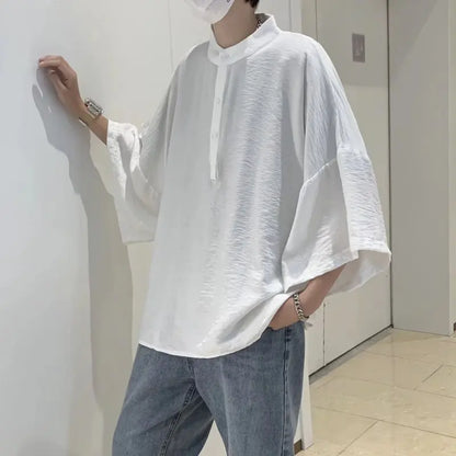 saferido Summer Short Sleeved Shirt Men Oversized Fashion Black White Shirt Men Streetwear Korean Loose Pullover Shirt Mens Casual Shirts