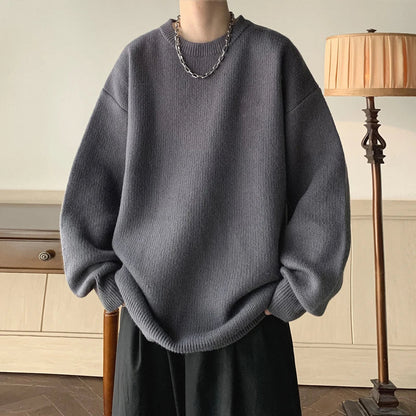 saferido Winter Sweater Men Warm Fashion Solid Knitted Pullover Men Oversized Korean Loose Round Neck Sweater Mens Jumper Clothes M-2XL