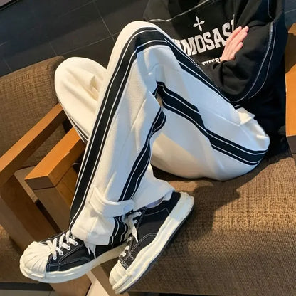 saferido Trousers Male Black Stripe Men's Casual Pants Straight Hip Hop Y2k New in Aesthetic Sale Harajuku Classic Summer Korean Style