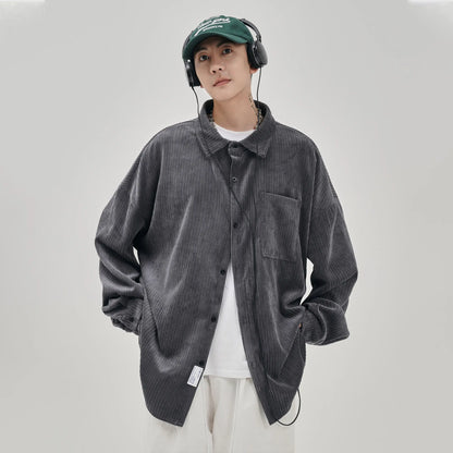 saferido Oversized Shirt For Men Streetwear Men's Corduroy Long Sleeve Shirts Harajuku Korean Shirt Unisex Fashion Clothing