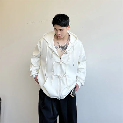 saferido Korean women Spring Autumn Color Chinese Style Hooded Sweatshirt Men's Loose Trendy Casual Zipper Coat Male Hoodies