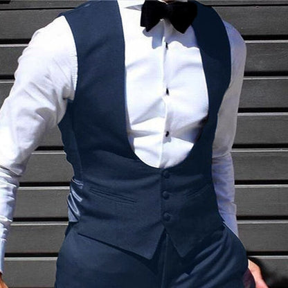 Black Men Vest for Wedding Groom Tuxedo One Piece Slim Fit Waistcoat Solid Color Male Fashoin Coat Clothes