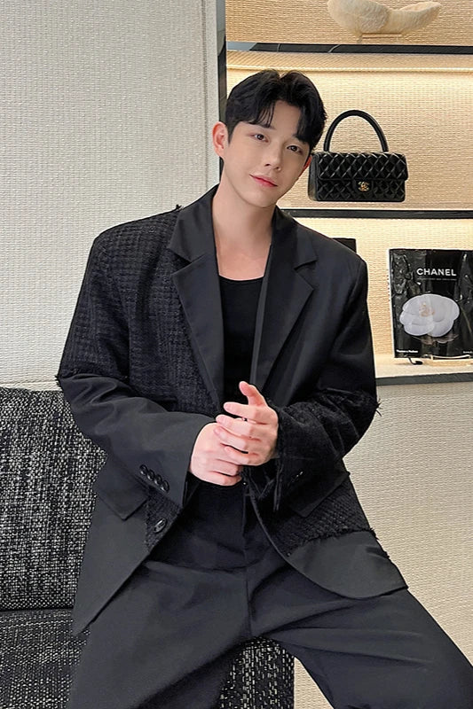 saferido Fashion Korean Spring New Men's Patchwork Tassels Suits Niche Blazers Male Casual Solid Color Shoulder Pad Lapel