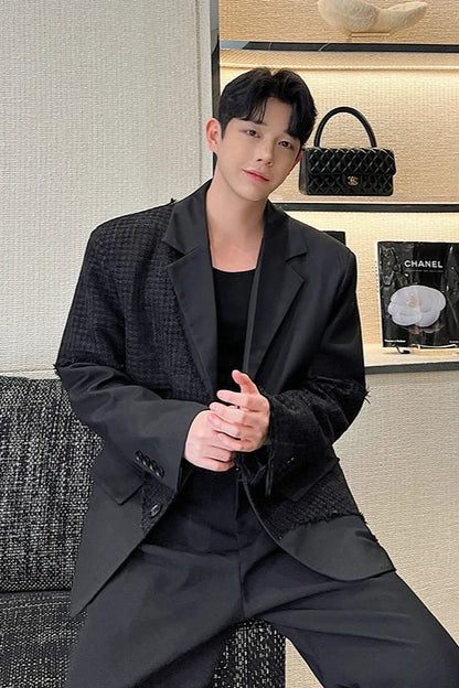 saferido Fashion Korean Spring New Men's Patchwork Tassels Suits Niche Blazers Male Casual Solid Color Shoulder Pad Lapel