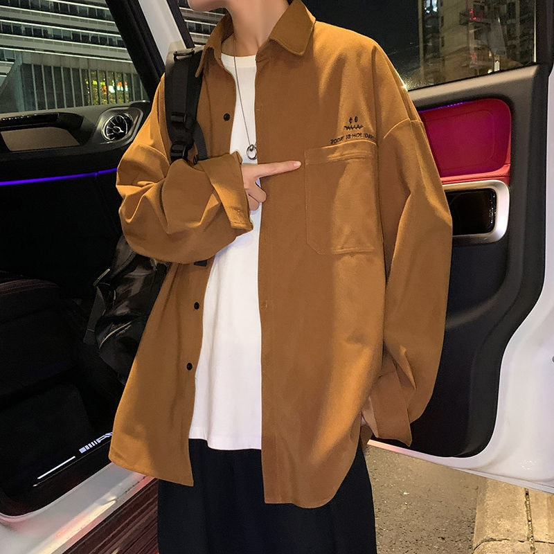New Men's Casual Shirts Long Sleeve Oversized Vintage Graphic Male Blouses Tops Fashion Spring Clothing