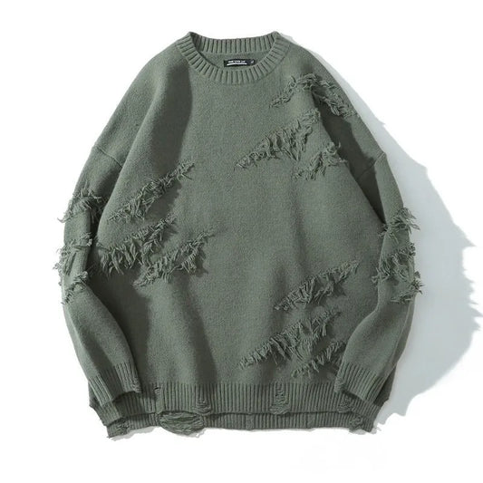 saferido Perforated Versatile Korean  Hip Hop Men's and Women's Warm American Casual Japanese Vintage Versatile Sweater Knitwear Couple Sweater