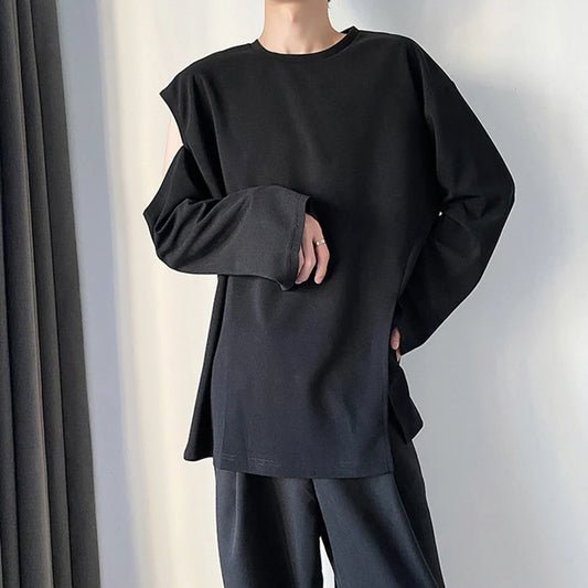 saferido Men's T Shirt Spring Autumn Tops Tees White Black Fashion T-shirt O-Neck Solid Long Sleeve Tops 2024 Streetwear Korean Clothing