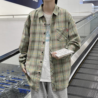 Spring New Oversize Retro Plaid Blouses Male High Quality Long Sleeve Cotton Plaid Shirts Hip Hop Flannel Checked Shirts Men