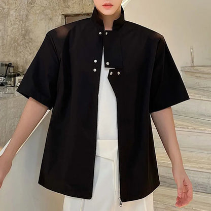 saferido Korean Functional Shirts Men's Spring Summer Zipper Shirt Top Trendy Street Original Design Niche Stand-up Collar Chemise Homme