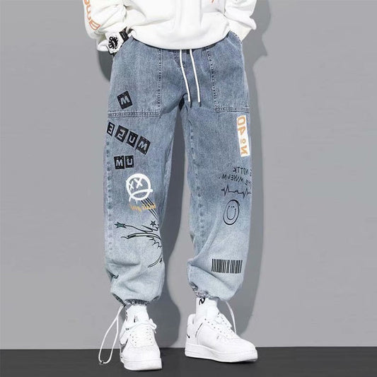 Fashion Jeans Men Loose Cartoon Trousers Neutral Jean Streetwear Casual Summer Pure Wide Jeans Man Women Pants Hip Hop