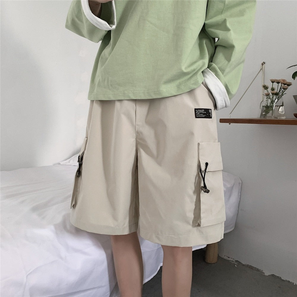 Loose Shorts Men Summer Japsn Style Wide Cuff Shorts Men Jogger Shorts Streetwear With Big Pockets Work Trousers