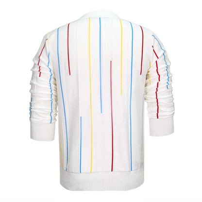 saferido Mens Striped Casual Knitted Polo Shirt Genderless Spring Autumn Thin Fashion Simple Loose Comfortable Long-Sleeve Shirt Unisex