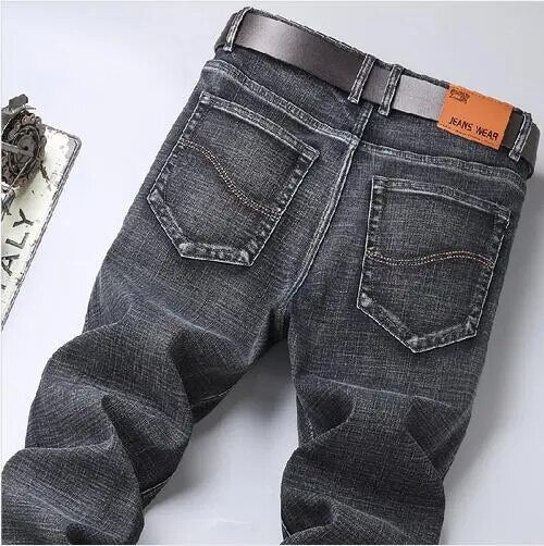 Fashion European American Style Stretch Men Jeans Luxury Men's Denim Pants Slim Straight Deep Blue Gentleman Size 28-38 Slacks
