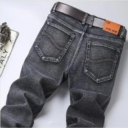 Fashion European American Style Stretch Men Jeans Luxury Men's Denim Pants Slim Straight Deep Blue Gentleman Size 28-38 Slacks