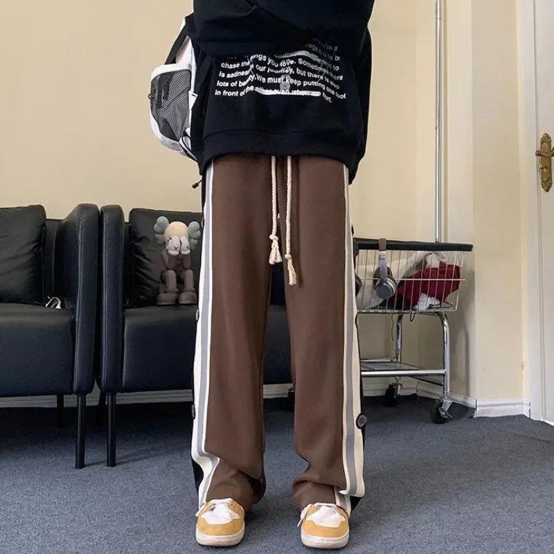 saferido Draped Trousers Straight Sweatpants for Men Autumn and Winter Striped Korean Popular Clothes Big Size Harajuku Man Sports Pants