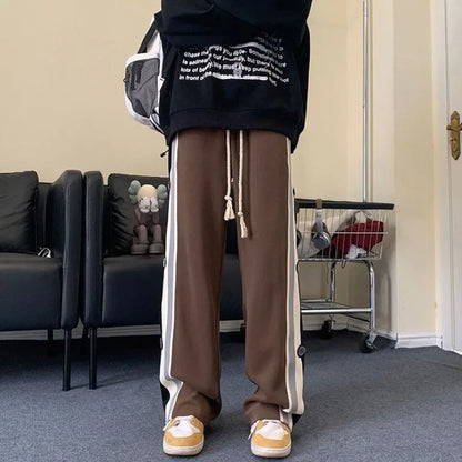 saferido Draped Trousers Straight Sweatpants for Men Autumn and Winter Striped Korean Popular Clothes Big Size Harajuku Man Sports Pants