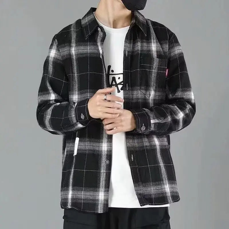 Men's plaid long-sleeved fashion new temperament shirt