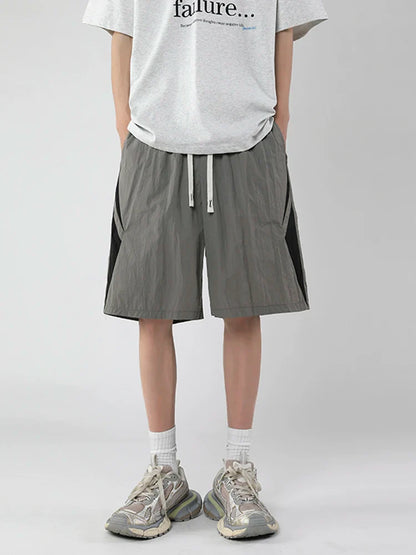 saferido Men Shorts Sporty Quick-drying Knee-length Simple Drawstring Summer Fashion Casual Korean Style All-match Loose Comfortable Male