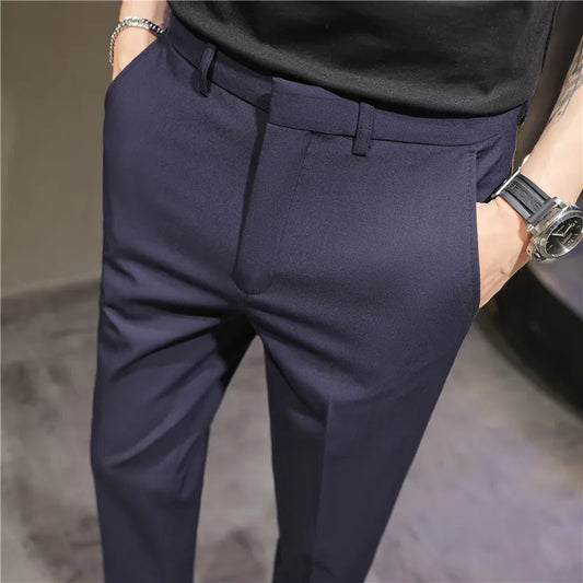 saferido British Style Summer Thin Business Dress Suit Pants Men Clothing Slim Fit Casual Office Trousers Formal Plus Size 28-38
