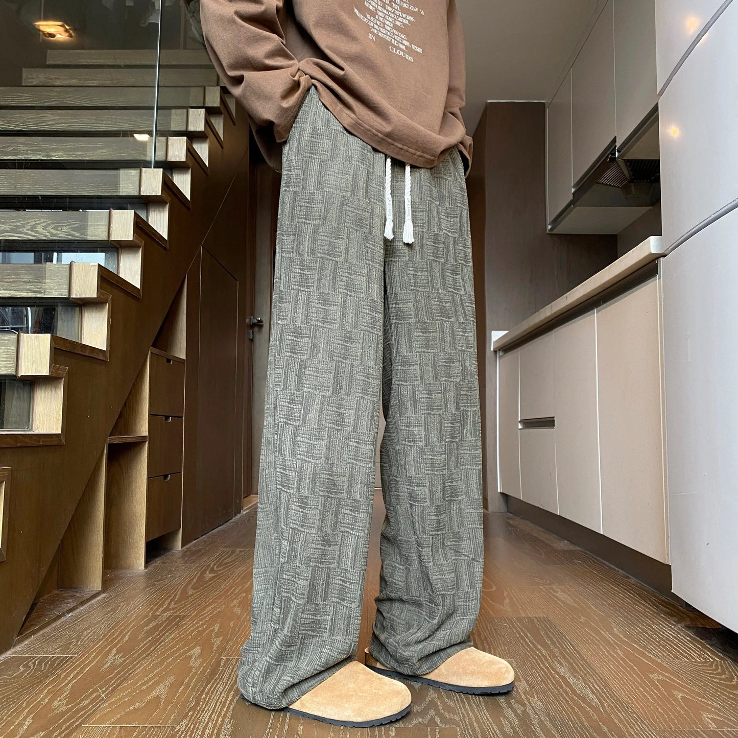saferido Corduroy Casual Pants For Men Autumn Style American Fit Loose Fit Leg Sweatpants Personality trend Straight Leg Pants