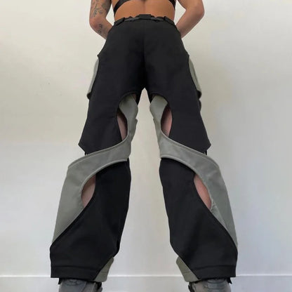 saferido Y2k Techwear Casual Pants Men Hollow Out Baggy Patchwear Trousers Male Streetwear Low Rise Sweatpants Korean Hip Hop