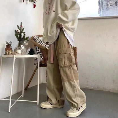 saferido Baggy Black Cargo Pants for Men Khaki Cargo Trousers Male Vintage Loose Casual Autumn Japanese Streetwear Hip Hop Retro