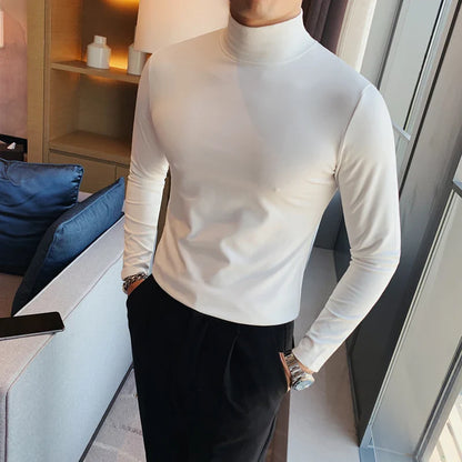 saferido  Men's Spring Slim Fit Casual Long Sleeve T-shirt/male High Quality High Collar Tight Bottoming T-shirts Plus Size S-4XL