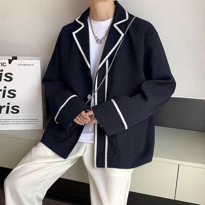 Black/White Blazer Men Fashion Society Mens Dress Jacket Korean Loose Business Casual Suit Jacket Men Formal Blazer M-2XL