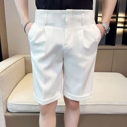 saferido British Style Summer Naples Straight Suit Shorts Men New Slim Fit Business Formal Knee Length Short Pants Hommes Streetwear
