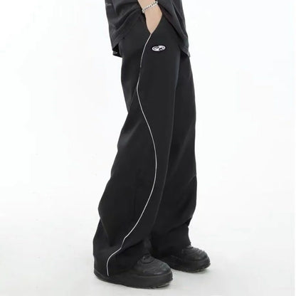 saferido New Spring and Autumn Fashion Brand Panel Contrast Drawstring Straight Barrel Workwear Sports Casual Loose Versatile Men's Pants