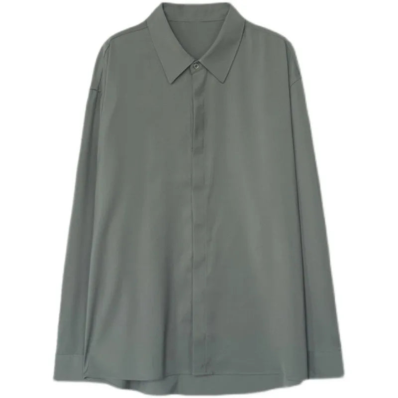 Luxury Spring Clothing Men's Casual Turn Down Collar Texture Shirts Vintage Buttons Solid Color Long Sleeve Leisure Clothes