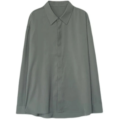 Luxury Spring Clothing Men's Casual Turn Down Collar Texture Shirts Vintage Buttons Solid Color Long Sleeve Leisure Clothes