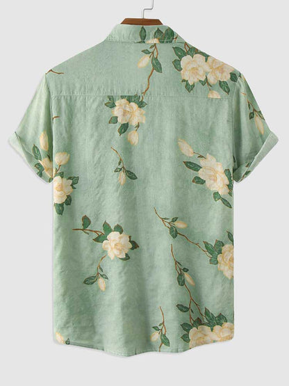 Shirts for Men Flowers Pattern Short Sleeves Blouses Summer Streetwear Shirt Casual Button Loose Tops Hawaiian Style