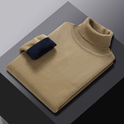 Winter Turtleneck Sweater Men Knitted Fleece Pullovers Sweater Men's Clothing Warm Solid Color Sweater Turtleneck Pullover Men