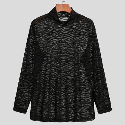 saferido Mens T-Shirts See-Through Tight Stretch Pattern Tshirts Fall American Streetwear Fashion Personality Shaping Tops Men'S Clothing