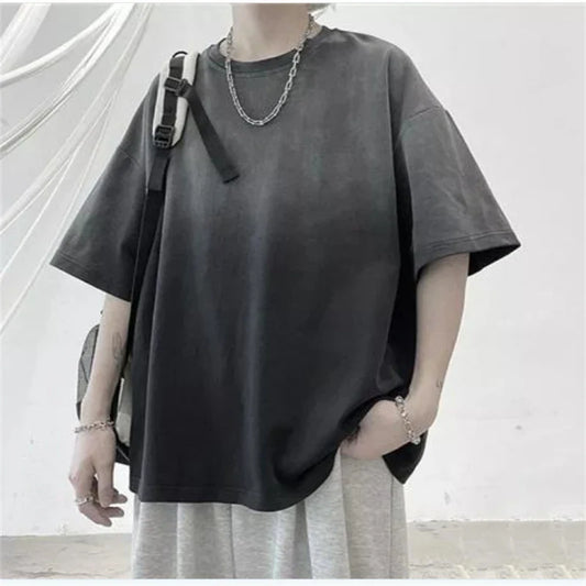 saferido Men Summer Gradient Tshirts Casual Short Sleeve Tops Men Harajuku Street Style T-shirts Loose O-neck Pullover