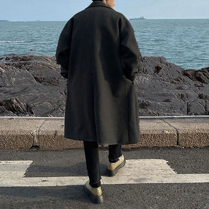 saferido Men's Mid-Length Lapel Collar Coat 2024 Autumn And Winter High-End German Retro Elegant Loose Windbreaker Men's Oversize