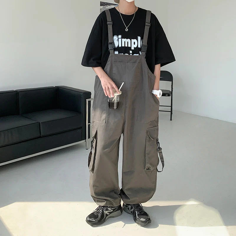 saferido Men Suspenders Jumpsuit Baggy Pants Summer Overalls Japanese Straps Casual Pockets Unisex Oversized Streetwear Male Y2K Clothes