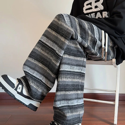 saferido Harajuku Vintage Striped Black/Coffee Wide Leg Pants Men Women Autumn Winter Fashion Casual Straight Pants Loose Mopping Pants