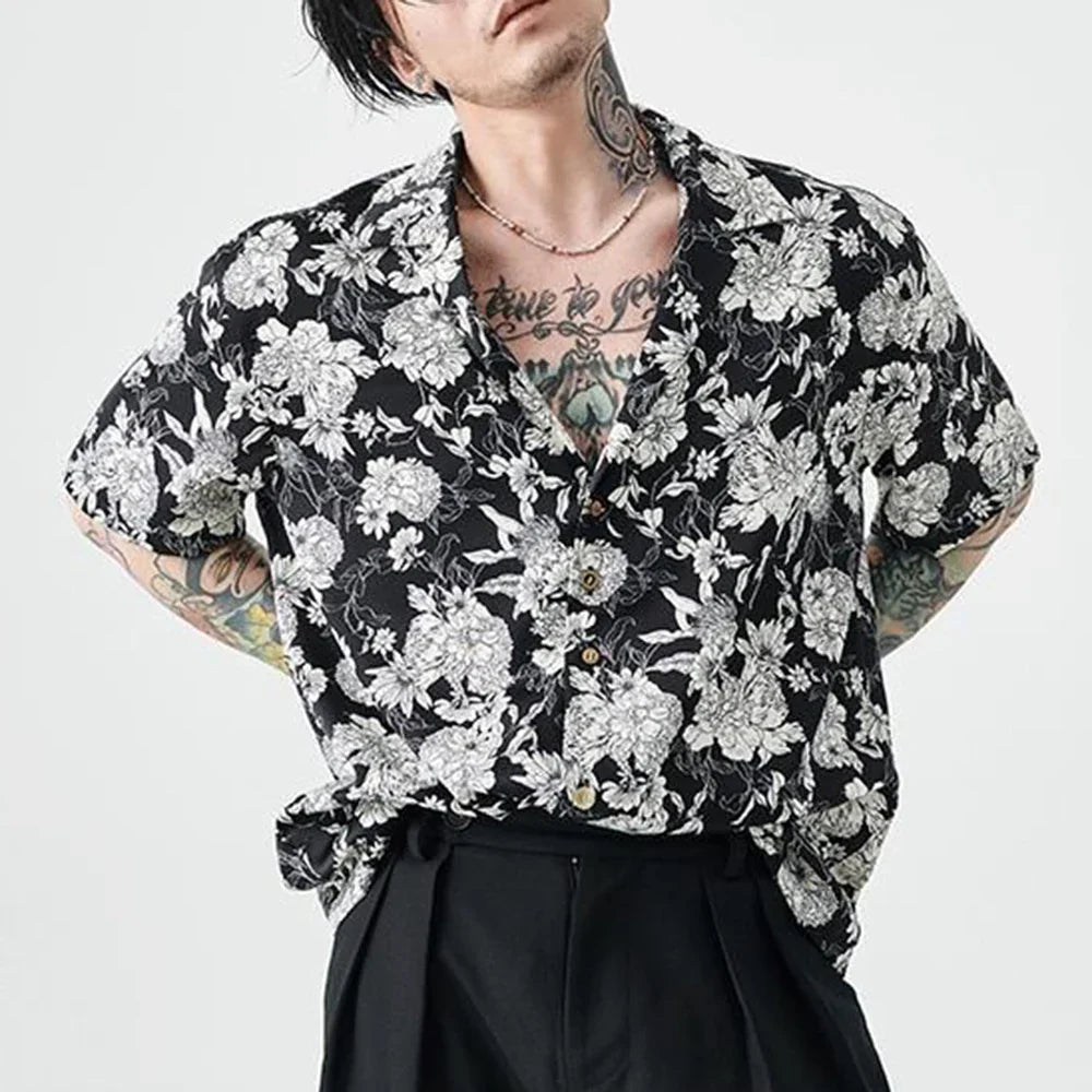 saferido New Summer Original Hawaii Vacation Short-sleeved Shirt Men Korean Black White Printed Tee Shirt Tops Man Casual Clothing Blouse