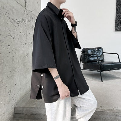 Summer Men Shirt Short Sleeve Solid Color Shirts For Man Vintage Harajuku Casual Oversized Blouses Fashion Men's Clothing
