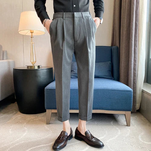 saferido Men High Quality Black Gray Dress Suit Pant Spring Man Pants Korean Slim Fit Men Casual Ankle Length Pants Streetwear 36