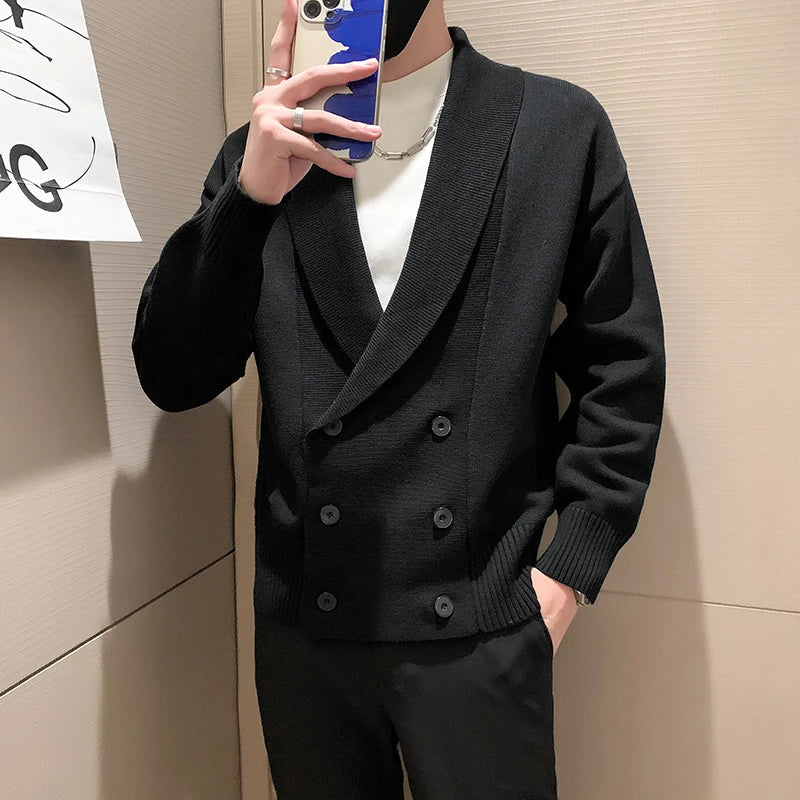 saferido Double-Breasted Cardigan Sweater Men Spring Clothes Knitted Sweater Coat Pure Color Men Casual New Slim Fit Brand Clothes S-3XL