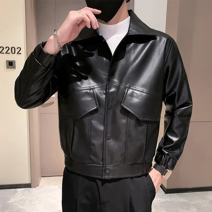 saferido Black White PU Jackets Men Spring Autumn Leather Jacket Coat Male Fashion Casual Motor Biker PU Leather Coat Big Size 3XL-M