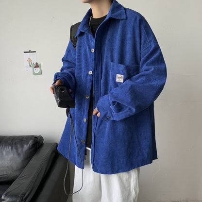 Japanese style wear Corduroy shirt men's long sleeved summer thin style wear ruffian handsome coat in spring and autumn